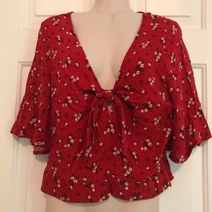 Rue21 red floral front tie top